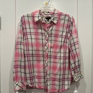 Talbots Pink, Navy, and White Plaid Button-up Blouse